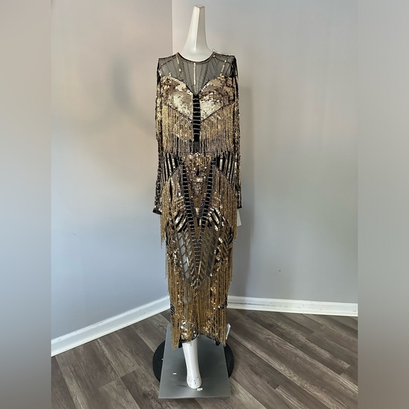 ASOS Gold and Black Fringe Dress - Picture 5 of 13